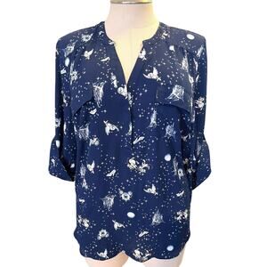 Torrid 3 (3X)‎ Disney Cinderella Princess V Neck Navy Georgette Harper Blouse